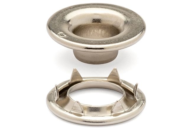 DOT Rolled Rim Grommet with Spur Washer #0 (20 - 007R051831XG) Nickel - Plated Brass 9/32 inch 1 - gross - SewKnot