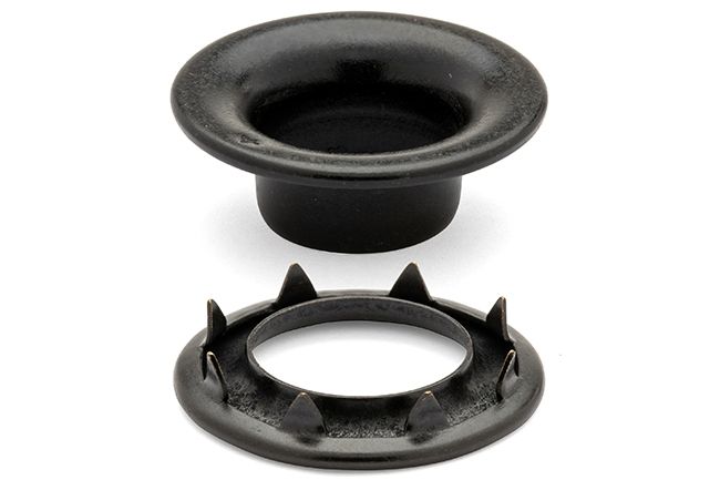 DOT Rolled Rim Grommet with Spur Washer #4 (20 - 007R401611XG) Government Black Brass 9/16 inch 1 - gross - SewKnot