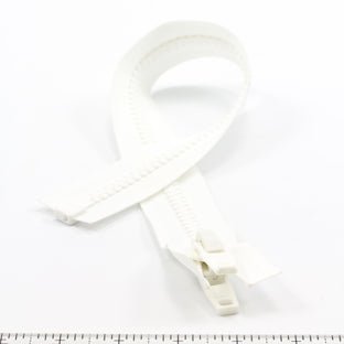 YKK Vislon #10 Separating Zipper AutoLok Double Pull Plastic Slider 18 inch White - SewKnot