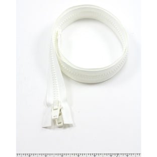 YKK Vislon #10 Separating Zipper AutoLok Double Pull Plastic Slider 42 inch White - SewKnot