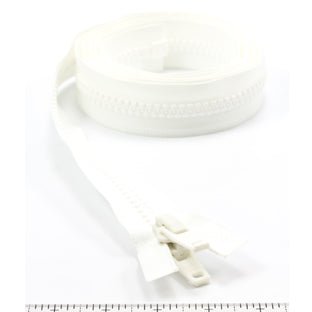 YKK Vislon #10 Separating Zipper AutoLok Double Pull Plastic Slider 78 inch White - SewKnot